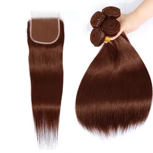 浅棕色直发束带闭合越南角质层对齐头发速卖通中国工厂价格顶级苹果女孩头发