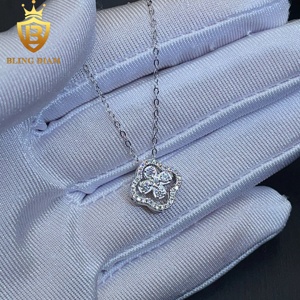 Venta al por mayor de joyería fina de Plata de Ley 925 Vvs <span class=keywords><strong>Moissanite</strong></span> <span class=keywords><strong>4</strong></span> Hojas de Trébol collar de la suerte para las mujeres de oro 18K personalizado - Product Image 5