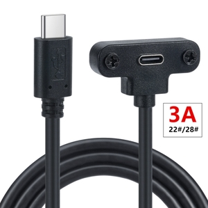 0.3m 3A T nero a forma di USB C cavo di montaggio a gomito tipo C maschio a femmina cavo di prolunga USB con blocco a vite - Product Image 1