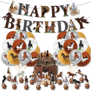 Décoration de fête sur le thème du cheval brun, bannière de dessin animé d'animaux de la forêt, décorations de gâteau, kit de ballons en latex, fournitures pour fête d'<span class=keywords><strong>anniversaire</strong></span> - Product Image 1