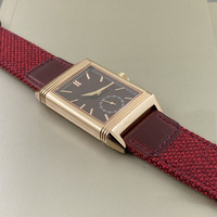 Reloj Reverso Clásico con Esfera Roja, Caja Dorada de Lujo, Correa de Cuero, Diseño Retro de Lujo, Reloj de Doble Cara Personalizado