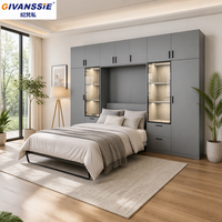 Lit Murphy en bois moderne avec fonction canapé-lit, armoire pliable et espace de rangement, design gain de place pour chambre à coucher et petits espaces domestiques