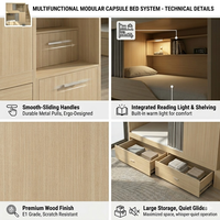 Lit superposé capsule en panneau de particules sur mesure avec escalier de rangement, tiroirs et rideau d'intimité pour auberge de jeunesse et dortoir