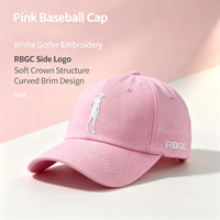 Cappello da Baseball Rosa in Cotone Lavato con Logo RBGC Ricamato sul Lato, Morbido e Non Strutturato, per Golf, Sport e Uso Quotidiano