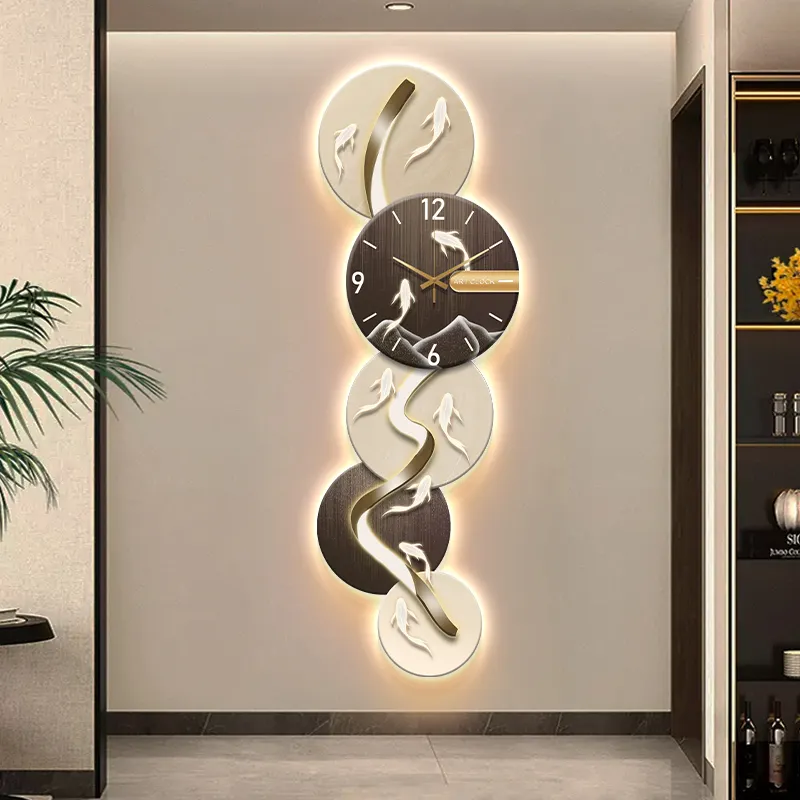 High Grade Luxury Acrylic Uv Printing 3D Wall Art With Led Lights Home Decor Background Abstract Led Light Painting with clock