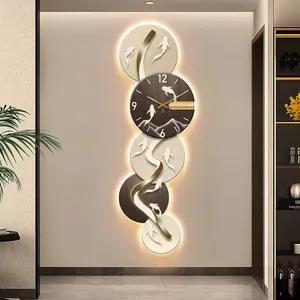 Cao Cấp Sang Trọng Acrylic UV In Ấn 3D Tường Nghệ Thuật Với Đèn LED Trang Trí Nội Thất Nền Trừu Tượng LED Ánh Sáng Sơn Với Đồng Hồ