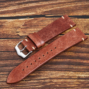 20mm 22mm cổ điển da chính hãng ban nhạc thay thế Rau rám nắng Dây đeo da với thép không gỉ Pin khóa - Product Image 4