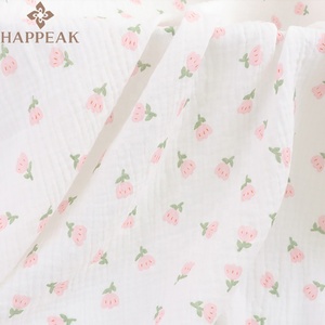 HAPPEAK Tissus <span class=keywords><strong>de</strong></span> mousseline imprimés personnalisés Tulipe rose <span class=keywords><strong>Gaze</strong></span> respirante en <span class=keywords><strong>coton</strong></span> par cour pour le design <span class=keywords><strong>de</strong></span> mode d'été - Product Image 4