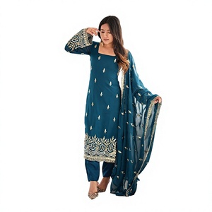 Women's Traditional <b>Indian</b> Pakistani Ankle-Length <b>Kurta</b> Set With Embroidered Dupatta And Pants Regular Fit Casual Wear - Product Image 1