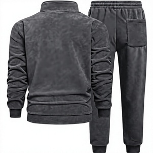 Ensemble de survêtement unisexe rétro bicolore noir rose bleu, veste à cordon de serrage et pantalon de jogging, vêtements de sport décontractés 100% coton écologique - Product Image 2