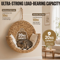 Hamac de luxe pour chat en jacinthe d'eau tressée à la main, avec structure en acier alliage de magnésium, mural ou sur pied, amovible et lavable