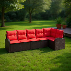 Set Divano da Giardino in Polyrattan Marrone 6 Posti Arredamento Esterno Contemporaneo Resistente alle Intemperie - Product Image 2