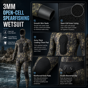 Combinaison <span class=keywords><strong>de</strong></span> <span class=keywords><strong>plongée</strong></span> en néoprène à cellules ouvertes <span class=keywords><strong>de</strong></span> 3 mm, camouflage, deux pièces, avec capuche et protection <span class=keywords><strong>de</strong></span> poitrine - Product Image 4