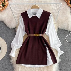 เสื้อเชิ้ตสีขาวดีไซน์ใหม่สำหรับฤดูใบไม้ผลิและฤดูใบไม้ร่วงของ Maxfree ชุดเสื้อถักแบบมีรอยผ่า ดีไซน์เก๋สำหรับผู้หญิง ชุดสองชิ้น - Product Image 4