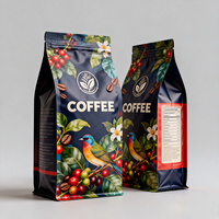 Sac à café à fond plat imprimé sur mesure 500g, finition mate, pochette avec valve de dégazage, fermeture éclair, emballage alimentaire de qualité alimentaire