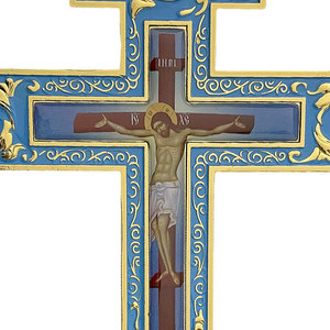 HT 2026 Nieuw 34cm Russisch-orthodox staand kruis blauw/rood emaille gouden kleurige legering kruisbeeld met heiligenbeelden voor thuisgebedskamer - Product Image 5