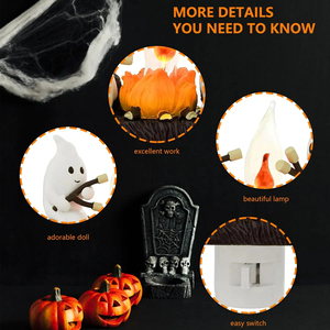 Ghost Campfire Night <b>Light</b> <b>Plug</b>-in Wall Flickering Flame Nightlight Halloween 3D Cute Spooky Marshmallow Ghost Decoration - Product Image 4
