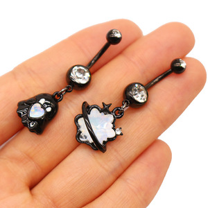 <span class=keywords><strong>Gaby</strong></span> gran oferta de acero inoxidable para mujer Sexy negro colgante corazón vientre Piercing anillo circón piedra cuerpo joyería para bodas - Product Image 3