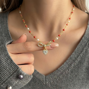 Collar con Colgante de Corazón y Zirconia Dulce para Mujer, Perla ABAS, Piedra Natural, <span class=keywords><strong>Cadena</strong></span> de Acero Inoxidable Chapada en Oro de 18K, Venta al por Mayor - Product Image 2