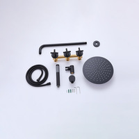 Ensemble de douche encastré moderne minimaliste noir mat brossé tout en cuivre, qualité hôtelière, mural, avec pommeau de douche pluie