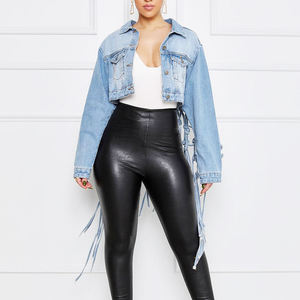Bleu <span class=keywords><strong>en</strong></span> détresse déchiré culture Denim <span class=keywords><strong>veste</strong></span> mode femmes <span class=keywords><strong>jean</strong></span> <span class=keywords><strong>veste</strong></span> manteaux avant court <span class=keywords><strong>dos</strong></span> longs manteaux Sexy femmes Denim vestes - Product Image 3