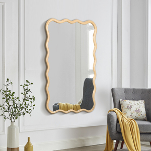 Solid Wood Wavy <b>Rectangle</b> <b>Mirror</b> 40 x 28 Modern <b>Wall</b> Decor <b>for</b> Bathroom Bedroom Living Room Dining - Product Image 2