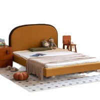 Lit bas capitonné de style français vintage, moderne du milieu du siècle, minimaliste, avec panneau en tissu amovible et lavable pour petit espace