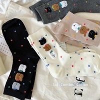 Chaussettes en coton peigné doux personnalisées, avec patchs animaux 3D en peluche mignons, à pois, style Kawaii, décontractées, pour femmes