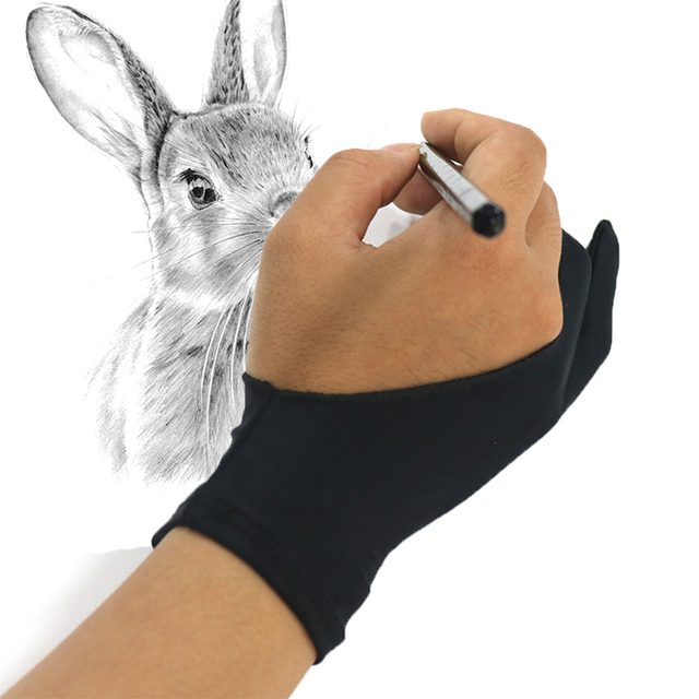 Anti-Sweat Smudge-Proof Palm-Rejection 2-Finger Spandex Professional Drawing Gloves for Digital Artists