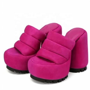 Custom Design Women Puffy Upper High Heels Suede Open Toe Thick Platform <b>Shoes</b> Buckle Strap Anti-Slippery Summer/Winter Dress - Product Image 1