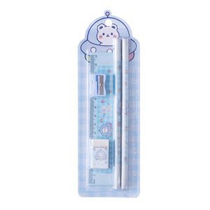 Bộ văn phòng phẩm năm món quà sinh nhật trẻ em dễ thương phong cách Kawaii bán sỉ thước kẻ tẩy gôm gọt bút chì - Product Image 3