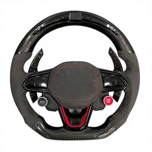 Volante Deportivo de Fibra de Carbono Forjado con Cuero, Luces LED de Cambio de Marcha Rojas, Compatible con VW Passat CC Golf <span class=keywords><strong>GTI</strong></span>/R MQB Evo - Product Image 1
