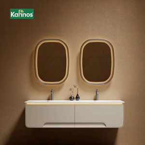 Modern Cream White Bathroom Vanities With Double Sink <b>Led</b> <b>Lighted</b> Mirror Wall Mounted Vanity Set for Home Hotel Bathroom - Product Image 1