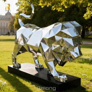 RELONG Modern yaşam boyutu soyut paslanmaz çelik geometrik aslan heykeli heykel açık Park bahçe çim için - Product Image 3