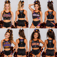 Haut de soutien-gorge de cheerleading personnalisé OEM, thème Halloween, avec strass, pour entraînement et uniforme de cheerleading