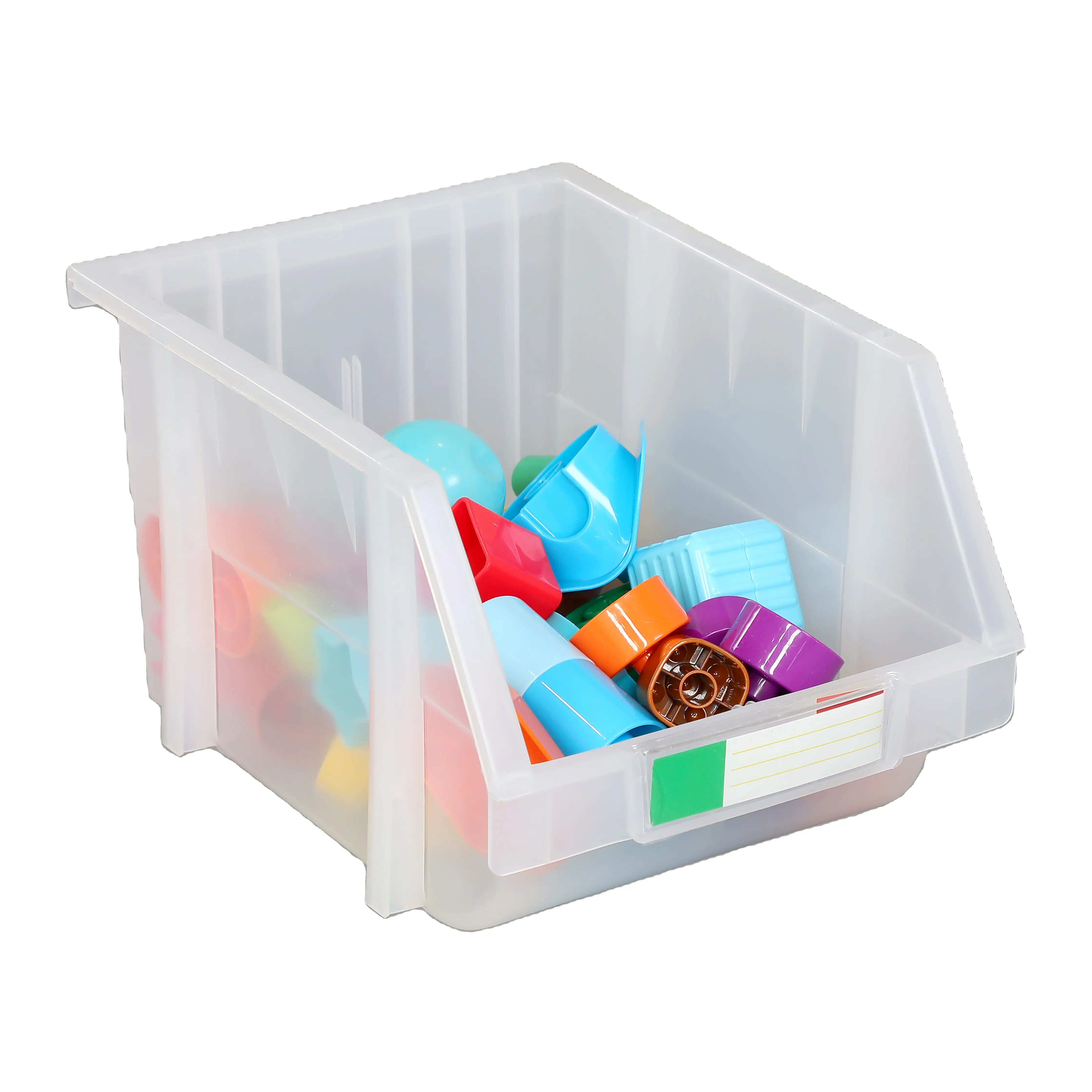 Estantería industrial de plástico apilable para almacenamiento de ropa de medicina, contenedores de almacenamiento de piezas de juguetes, almacén transparente