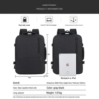 Mochila Impermeable Oxford Expandible de 10 cm, 3 en 1, con Carga USB, Almacenamiento Multinivel, Transpirable, para Viajes, Portátil de 15.6 Pulgadas