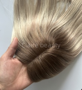 Cabello humano natural puro con base superior de encaje Mono de Venta caliente, accesorio de cabello Mono para mujer con bordes de piel transparente y parte superior de malla elástica - Product Image 2