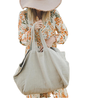 Sac fourre-tout en tissu de lin personnalisé avec logo, grande capacité, directement de l'usine, avec bandoulière - Option cadeau et finition ruban
