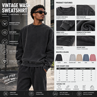 Sweat-shirt à col montant pour homme, coupe oversize, style vintage délavé à l'acide, en molleton bouclette 100% coton 400 g/m², modèle vierge