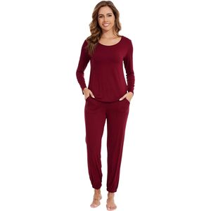 Ensemble de pyjama pour femmes en viscose de bambou personnalisé, vêtements de nuit doux à manches longues, tailles S-XXL - Product Image 1
