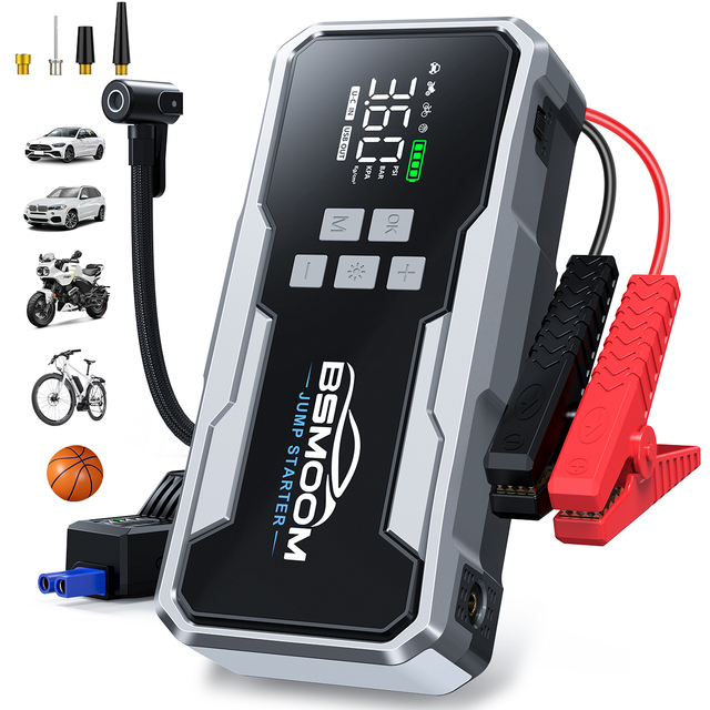 Car Jump Starter Power Bank 12V Car Battery Booster with Air Pump Portable Emergency Car Jump Starter