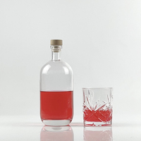 Bouteilles en verre à fond rond de 750ml pour vodka whisky tequila brandy gin rhum paquet avec liège en bois