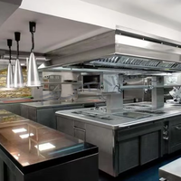 Équipement de cuisine commercial complet en acier inoxydable, tables de préparation pour restaurants, comptoirs de service de buffet, étagères pour projets de restauration