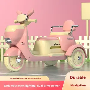 Motocicleta eléctrica de doble asiento para niños, triciclo, coche de juguete de plástico alimentado por batería, Control remoto para niños, niñas y bebés - Product Image 3