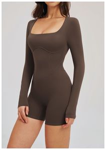 Combinaison de sport pour femme <span class=keywords><strong>à</strong></span> col carré et dos nu, idéale pour la course, le fitness, le Pilates et le yoga, tenue moulante avec coussinets amovibles - Product Image 4