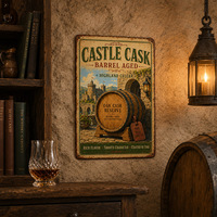 Panneau en métal vintage sur le thème du château et de la cave, motif baril de whisky, style rustique rétro, pour décoration murale de bar, pub, cave à vin, maison