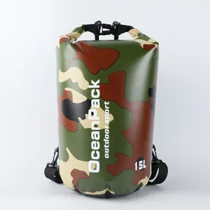 Saco seco de camuflaje de 10L y 20L de capacidad, LONA DE PVC impermeable, equipo de red de bolsillo a la moda, accesorios para acampar al aire libre