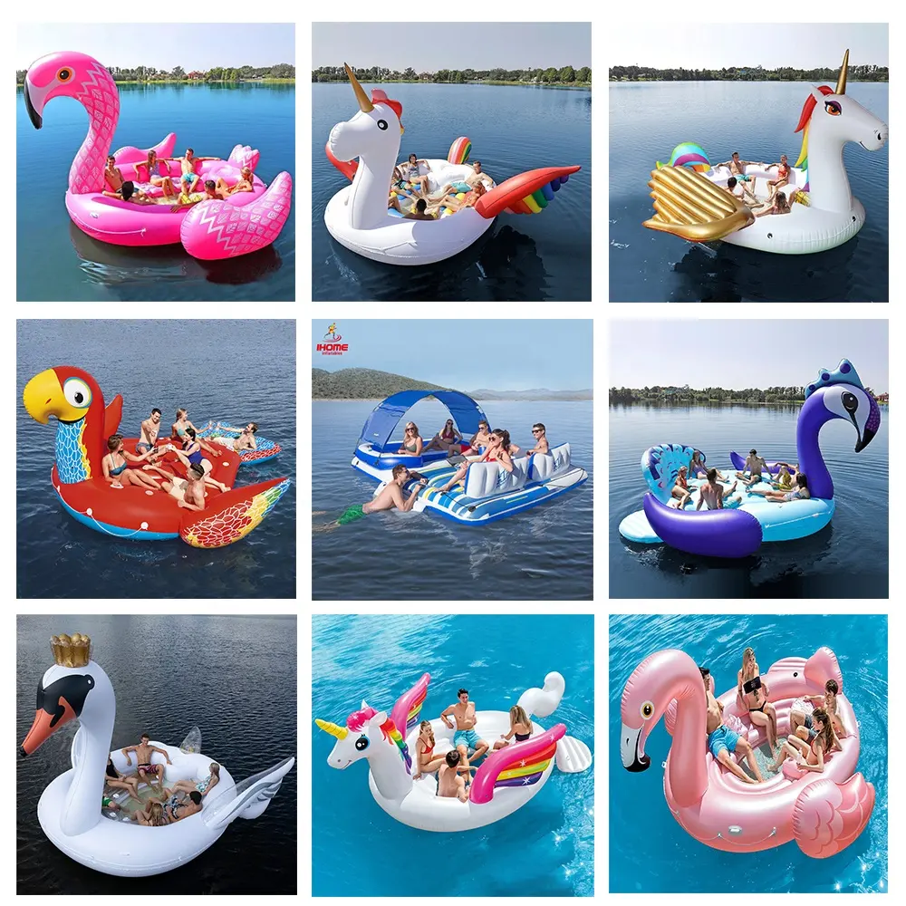 2022 nuovo personalizzato enorme Unicorn Party gonfiabile lago piscina fiume galleggiante isola 6 persone galleggiante in acqua all'aperto in vendita