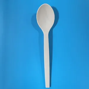Vajilla de almidón de maíz al por mayor, juego de tenedor y cuchara cuchillo de plástico blanco para servicio de comida para llevar